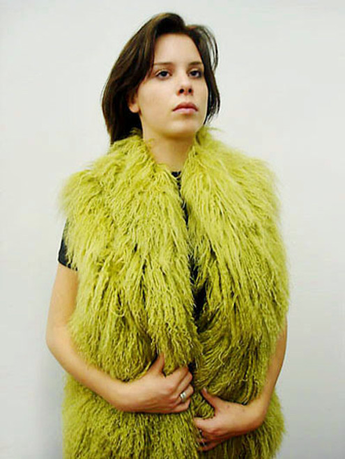 Green Fur Curly Vest  Tibetan Lamb vest Color: Lime-Green Available: Burgundy Dyed Red, White Length: 25 inches Hook & Eye Closure Length: 25 inches Longer length: $100.00 more Fur Origin:  USA Manufactured:  USA
