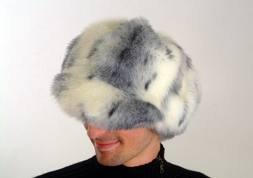 Gray White Faux Fur Cap Style Raccoon Fur Cap Style Fur Type: Raccoon Full Pelt Color: Gray Fur Origin: USA Manufacturing: USA