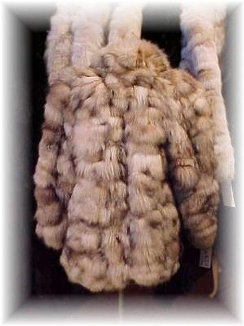Sectional Crystal Fox Fur Jacket  Sectional Fur Jacket Straight Sleeves Stand-Up Collar Two Side Pockets Hook & Eye Closures Fur Origin: Norway Manufacturing: USA