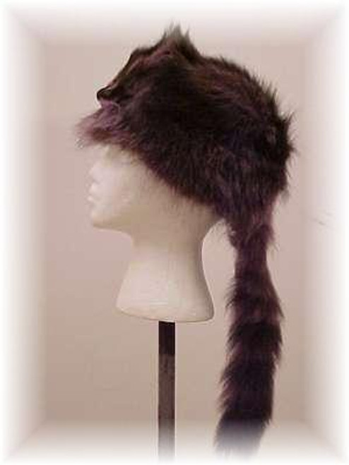 Dyed Blue Raccoon "Daniel Boone" Fur Hat with Face Full Skin Fur Hat Also Known As "Coon Skin Cap" Dyed Face Included Quilted Lining Fur Origin: USA Manufacturing: USA