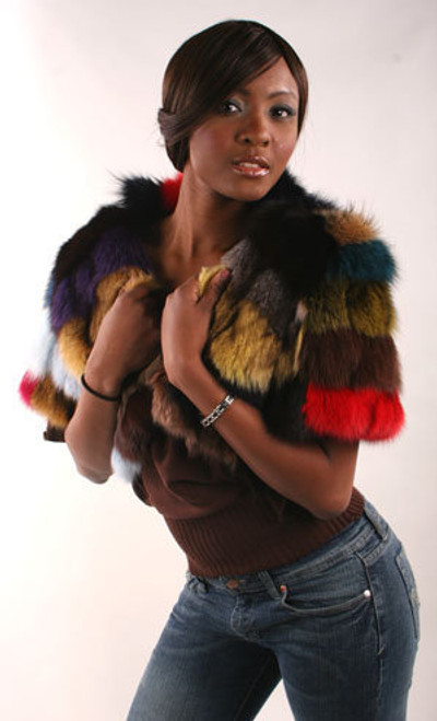 Multicolor Sectional Fox Bolero Style - Unique Sectional Fox Fur One Of A Kind Women's Jacket Hook and Eyes Fur Origin: USA Manufacturing: USA