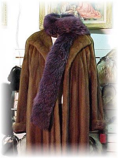 Full Skin Dyed Purple Coyote Fur Scarf  Full Skin Fur Scarf Dyed Padded Grosgrain Lining Fur Origin: North America Manufacturing: USA