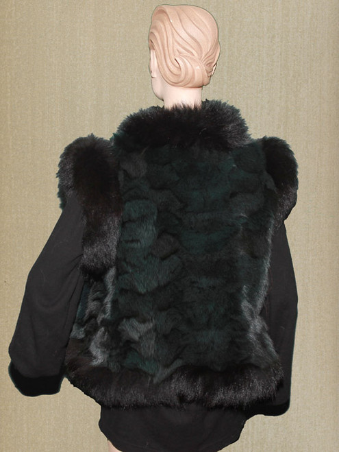 Black Mink With black Fox Trim Vest Mink and Black Fox Trim Tuxedo Collar Max Length: 22" Long Hook and Eye Closure Fur Origin: USA Manufactured: USA