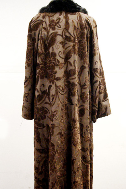 Faux Brown Print Long Coat Faux Fur Print coat Color Available: Black length 49" Sweep 73" Sleeve 29" Crossback 15" Small Wing Collar Bottom Closure