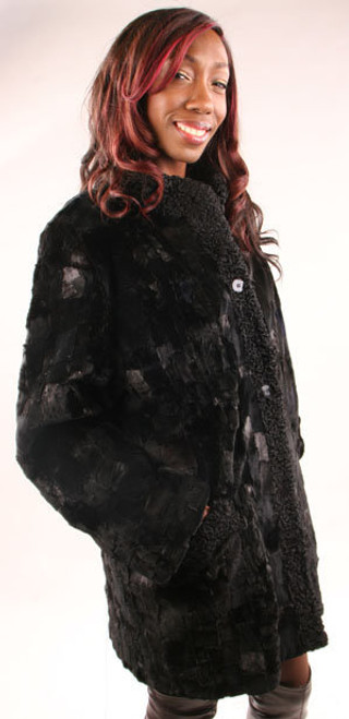 Sectional Mink Persian Lamb Tuxedo  Sectional Mink Buttons Closure 3/4 Coat Fur Origin: USA Manufacturing: USA