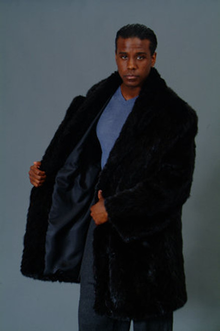 3/4 Mink Fur Jacket w/ Notch Collar Sectional Mink Fur Jacket Button Closure Mink Fur Collar Shown Color Shown is Ranch Notch Collar Shown Size: 46-48 Crossback 22" Length 38" Sleeves 36" Sweep 60" Fur Origin: USA Manufacturing: USA We can cut sleeves to fit customers measurements This is our sample item and it is only available in this size and color shown To Custom Make, See Item #BLACK-MINK-FUR-JACKET-03