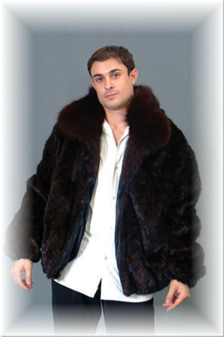 Brown Mink Bomber Jacket w/ Wing Collar - furoutlet - fur coat, fur ...