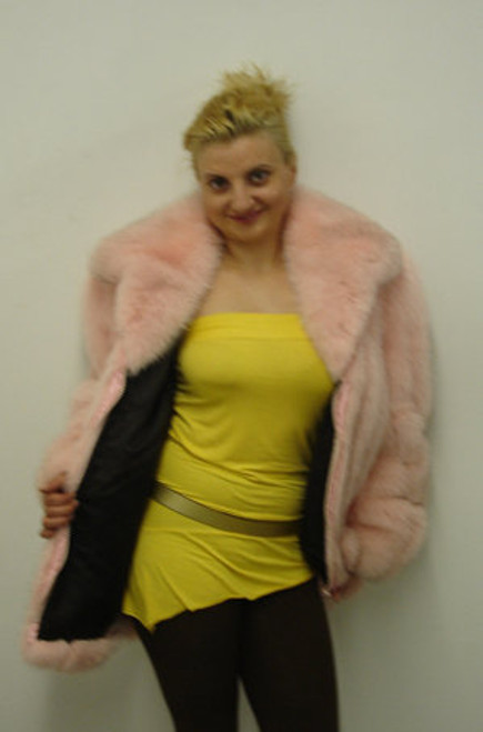 Pink Fox Fur Full Pelt Jacket Lenght 30" Sleeve 30" Crossback 15 1/2" Large Wing Collar Cuffs Zipper Closure Fur Origin: Norway France Manufacturing: USA