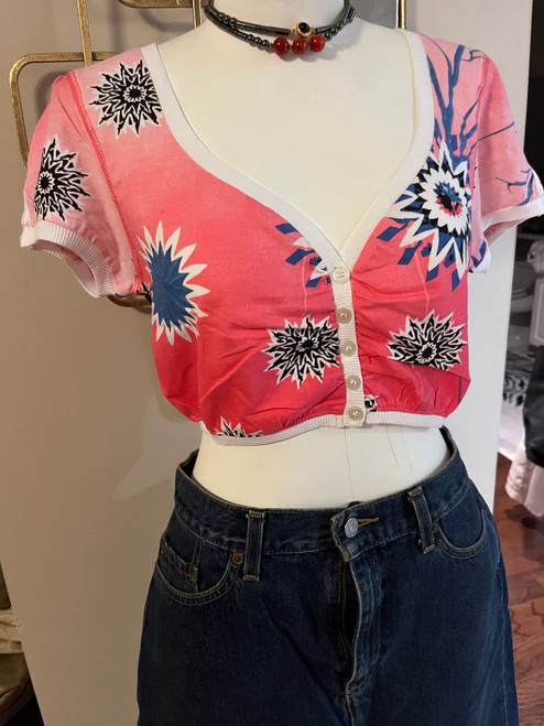 sunflower buttoned up V neck Crop Top