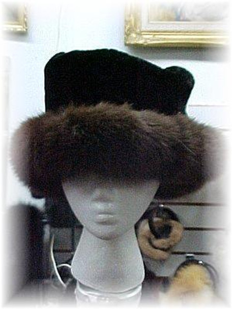 Brown Fox Fur Hat with Beaver Trim & Leather  Fur Hat Full Skin Leather Top Inside Lining Fur Origin: Norway Manufacturing: USA