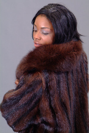 Mink Fur Coat with Fox Collar & Cuffs - furoutlet