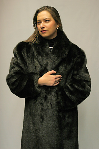 Faux Fur Beaver Coat with Faux Fox Collar
