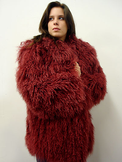 Burgundy Curly Fur Jacket - furoutlet