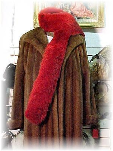 Full Skin Dyed Red Coyote Fur Scarf  Full Skin Fur Scarf Dyed Padded Grosgrain Lining Fur Origin: North America Manufacturing: USA