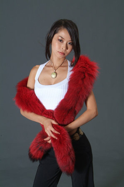 Dyed Red Fox Tail Fur Scarf  Dyed Fox Tail Fur Scarf Width: 3" Length: 60" Fur Origin: Norway Manufacturing: USA