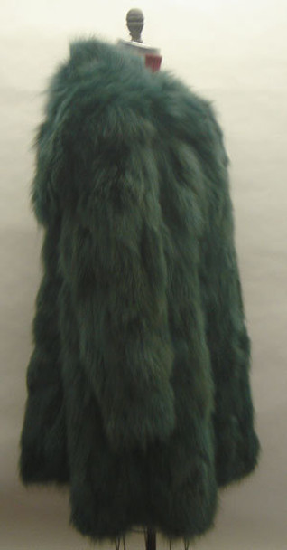 Green Fox Fur with hood and Large Collar 3/4 Dyed Green Fox Fur Jacket Genuine Fox Design Collection Hook and Eye Closure Fur Origin: Norway Manufactured: USA