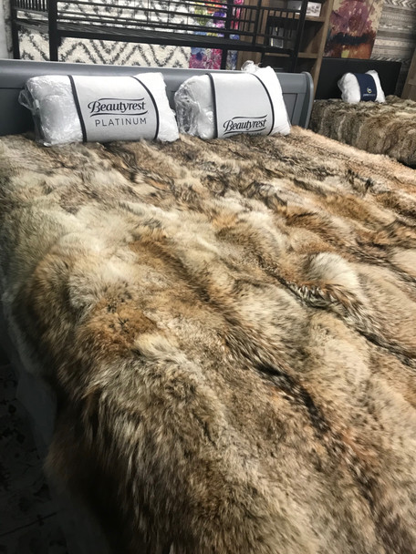 Full Pelt Coyote Fur Blanket Size Queen / Fur Throw Only