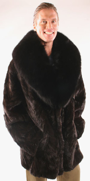 Mink Coat with Fox Large Collar Shawl - furoutlet - fur coat, fur ...
