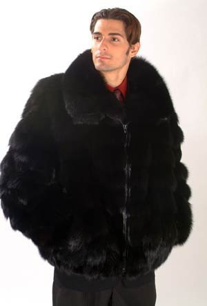 Men's Black Fox Bomber Jacket - Great For Cold Winter - furoutlet - fur ...