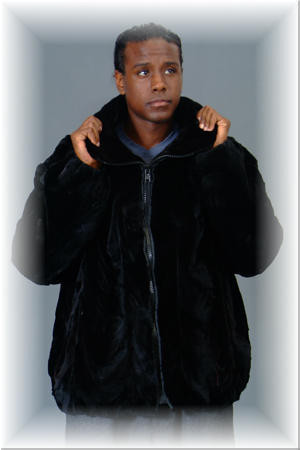 Mens Black Mink Fur Jacket with zipper