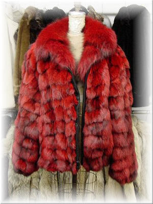 Red Fur Mouton Varsity Bomber Jacket