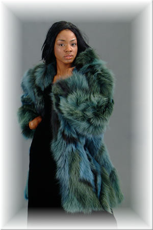 Multi Color Green Fox Fur 3/4 Jacket - furoutlet