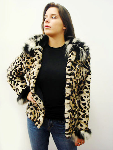 Black and White Print Fox Fur Jacket