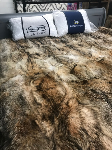 Full Pelt Coyote Fur King Size Blanket Fur Throw Only