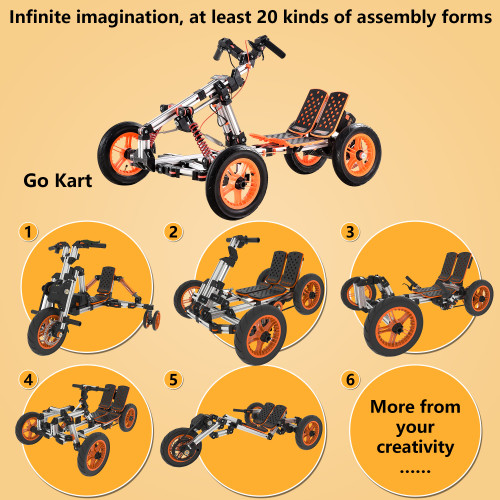 Modular design High-strength material electric innovation kart, more than 20 kinds of assembly methods, suitable for outdoor sports, parent-child interaction