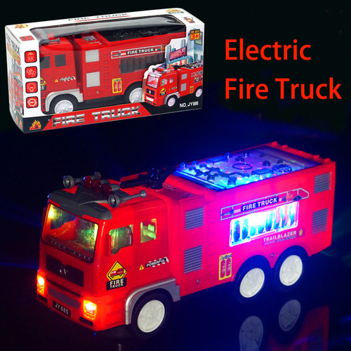 Electric Fire Truck Kids Toy - With Bright Flashing 4D Lights & Real Siren Sounds | Bump And Go Firetruck For Boys | Automatic Steering On Contact | Fire Engine Toy Trucks For Imaginative Play