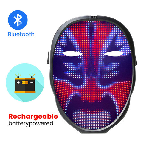 Programmable Luminous Mask LED Face Transforming Mask Led Masks with Bluetooth control for Costumes Cosplay Party Masquerade Toy