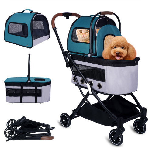 Automatic Folding Double Decker Pet Trolley, Separate Pet Trolley Lightweight Small and Medium Dog Cat Dog Trolley