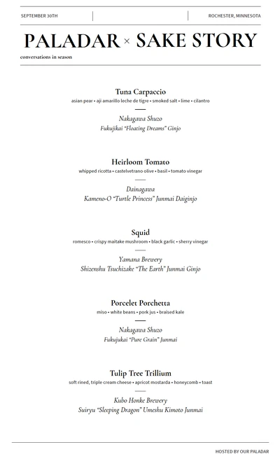 Our Paladar X Sake Story 8:00pm Seating