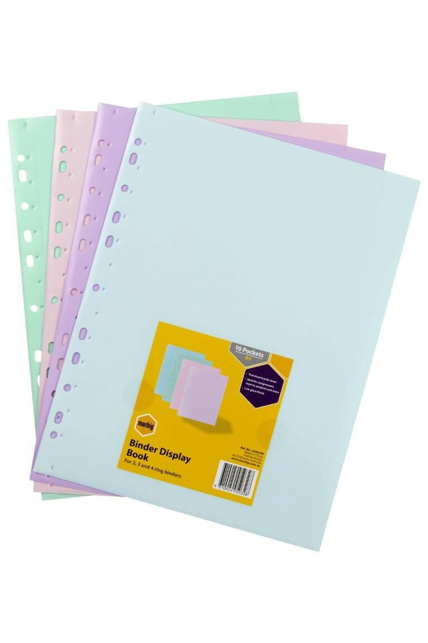Marbig Soft Touch Binder Display Book A4 10 Pocket Pastel Assorted