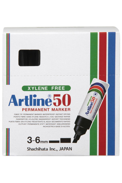 Artline 50 Permanent Marker 6mm Chisel Nib Black BOX12 105001