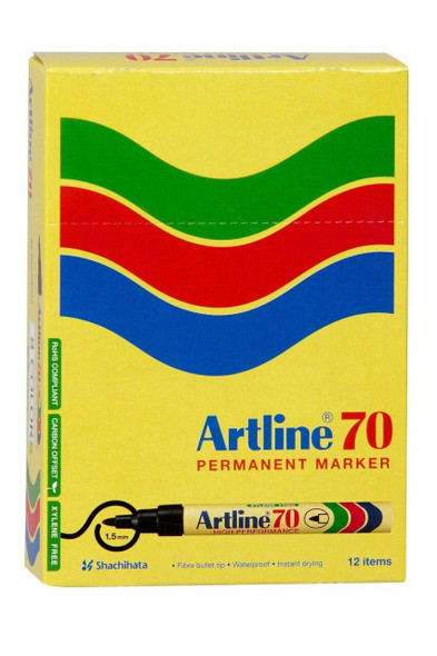 Artline 70 Permanent Marker 1.5mm Bullet Nib Black BOX12 107001