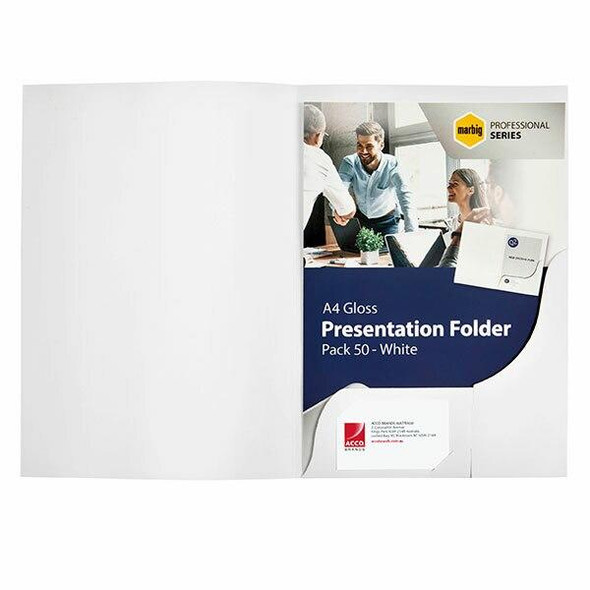 Marbig Professional Presentation Folders A4 Gloss WhiteA‚A Box50 1104308