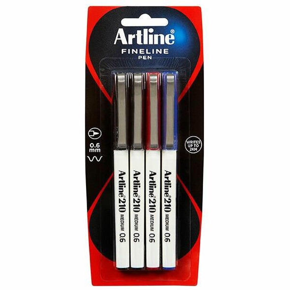 Artline 210 Fineliner Pen 0.6mm Assorted Pack4 121084