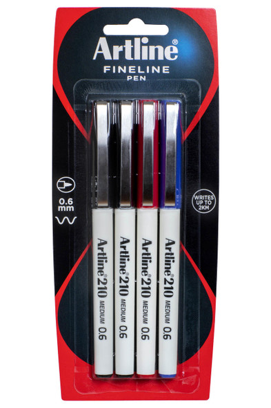 Artline 210 Fineliner Pen 0.6mm Assorted Pack4 121084
