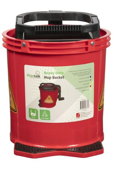 Cleanlink Heavy Duty Mop Bucket Plastic Wringe 16 Litre Red 12116