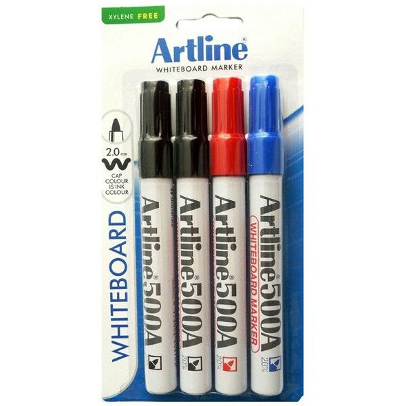 Artline 500a Whiteboard Marker 2mm Bullet Nib Assorted Pack4 X CARTON of 12 1500715A