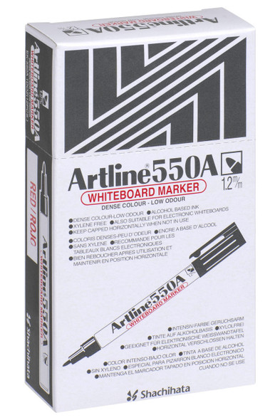 Artline 550a Whiteboard Marker 1.2mm Bullet Nib Red BOX12 155002A