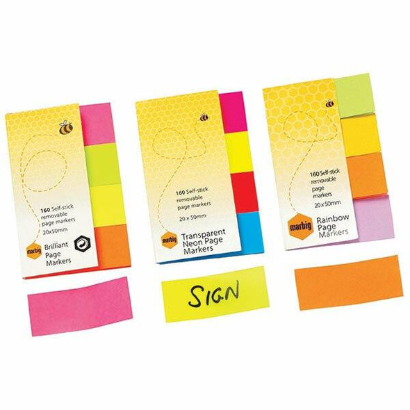 Marbig Notes Neon Trans page Marker 20x50mm X CARTON of 10 1811405