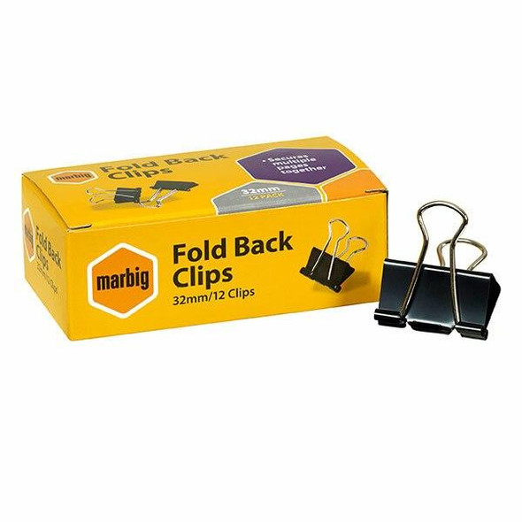 Marbig Fold Back Clips 32mm Box12 X CARTON of 12 87060