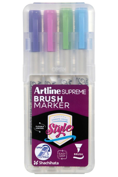 Artline Supreme Brush Marker Pastel 4Pack Hard Case X CARTON of 12 108074PHC