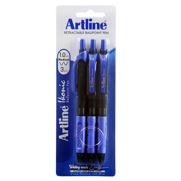 Artline Ikonic Ballpoint Retractable Grip Medium Blue 3Pack X CARTON of 12 IK184073