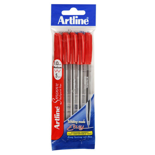 Artline Smoove Ballpoint Stick Medium Red 5Pack SM1821072