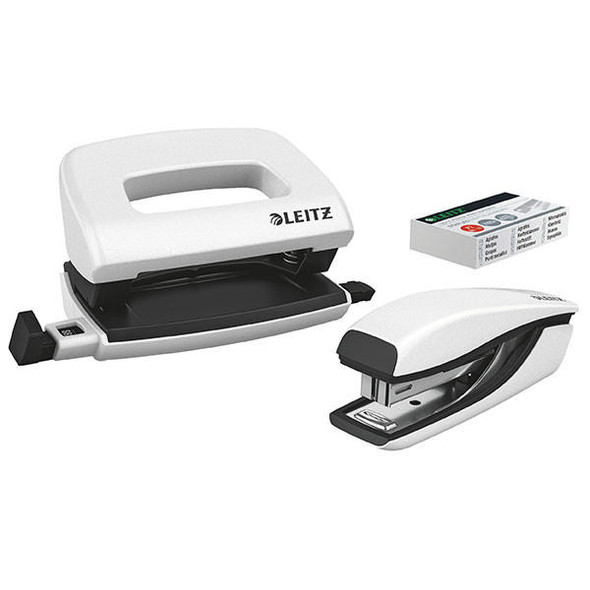 LEITZ Nexxt Wow Stapler and Punch Set Mini White 55612201