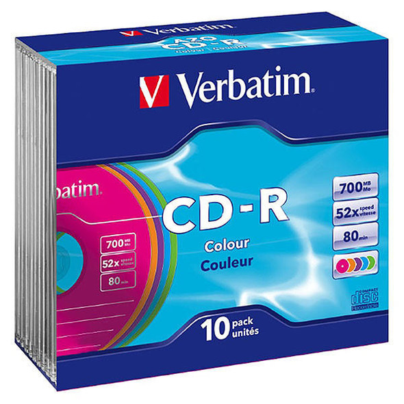 Verbatim Cd-R 700mb 52x Jewel Case Pack10 X CARTON of 10 41846