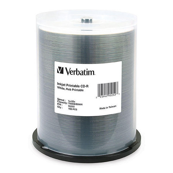 Verbatim Cd-R 80 Minute 52x White Wide Ij Print Pack Of 10 X CARTON of 4 95252